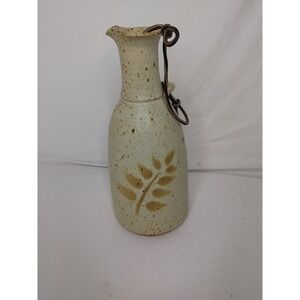 Rustic Art Pottery‎ Water Jug With Attached Cork Stopper Speckled Stoneware 11"H